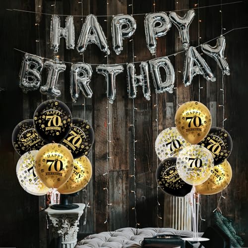 Image of TONIFUL 4 Set Black Gold 70 Printed Balloon Stands for 70th Birthday Decor