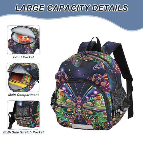 Kid's Backpack for Boys & Girls Toddler Bag Psychedelic Butterfly Backpack with Safety Leash4