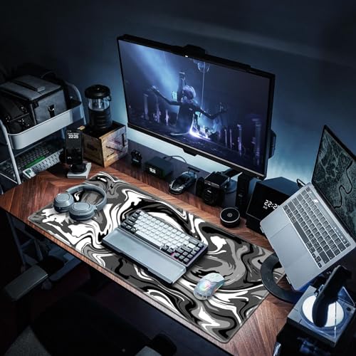 LeKuni Grote XXL muismat, gamer muismat met randnaden, kantooraccessoires, antislip rubberen basis oppervlak, 900 x 400 mm, grijs - Afbeelding 6