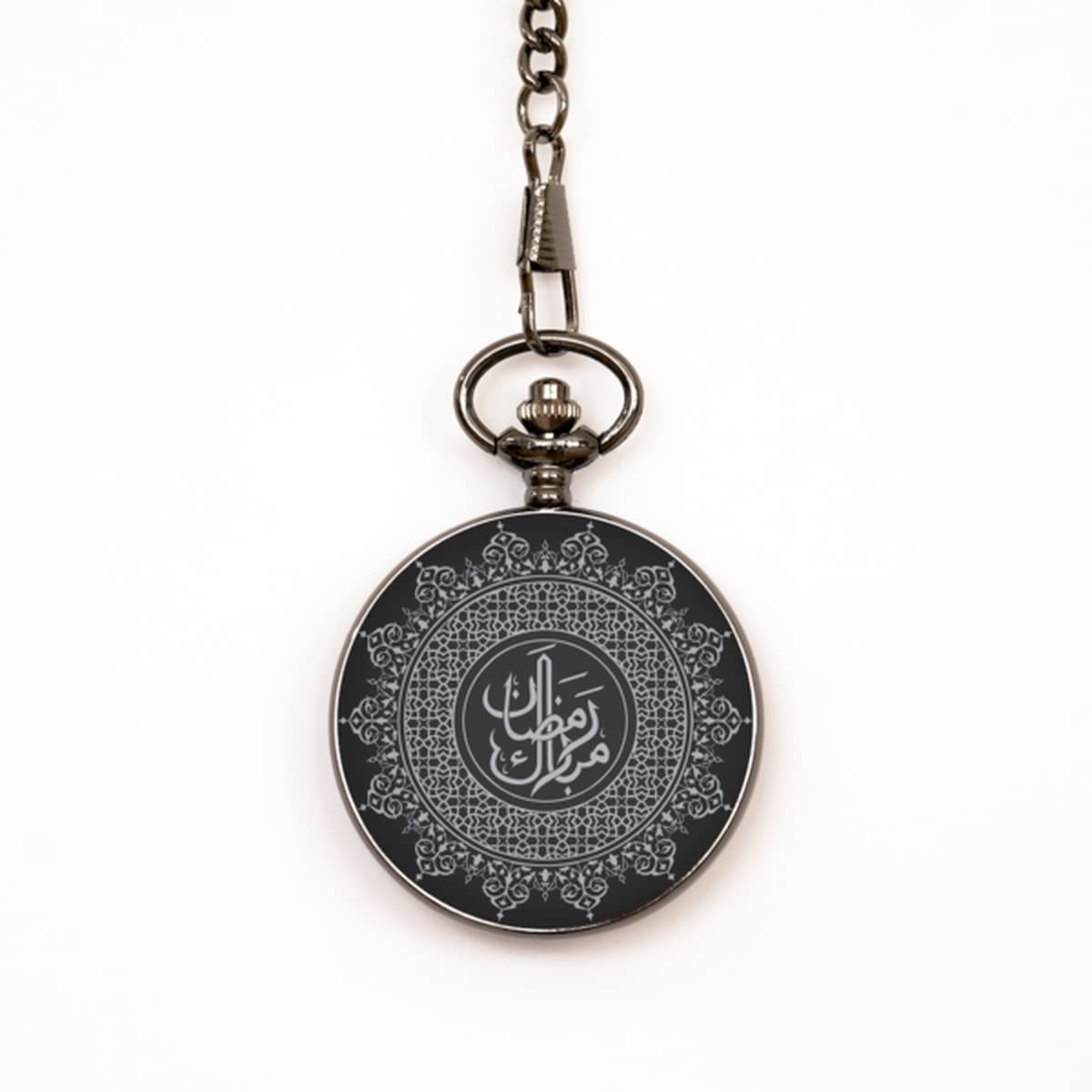 Ramadan Kareem Islamic Allah Engraved Black Pocket Watch Mens Muslim Islam Gifts for Muslims