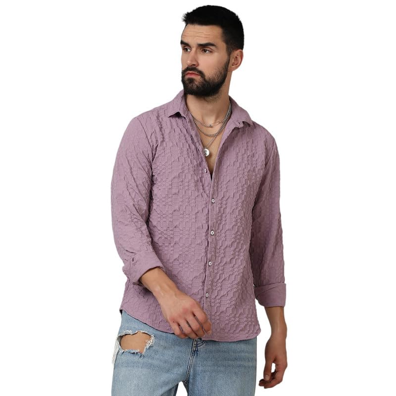 Image of CAHOOT Men's Twisted Crease Shirt for Casual Wear | Spread Collar | Long Sleeve | Button Closure | Shirt Crafted with Comfort Fit for Everyday Wear