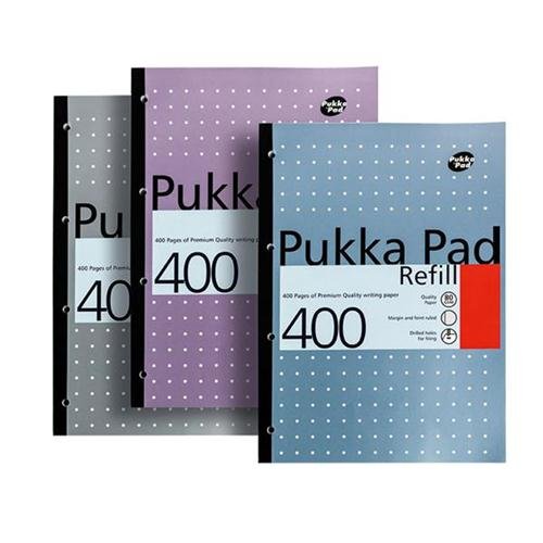 Pukka Pad C77122 Nachfüllblock, seitlich gebunden liniert mit Rand, gelocht 80 g 400 A4 weiß ref REF400 Pack 5 100796