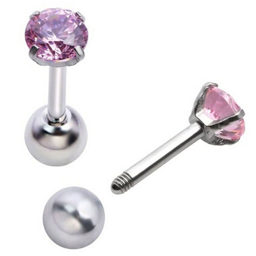 Peki Barbell EarringsPair of 16g Stainless Steel Pin 5mm Round Cubic Zirconia Helix Cartilage Tragus Ear Lobe Barbell Stud Earrings