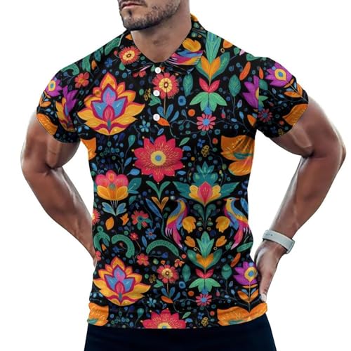 Polo de golf pour homme imprimé floral rétro chic et respirant à manches courtes
