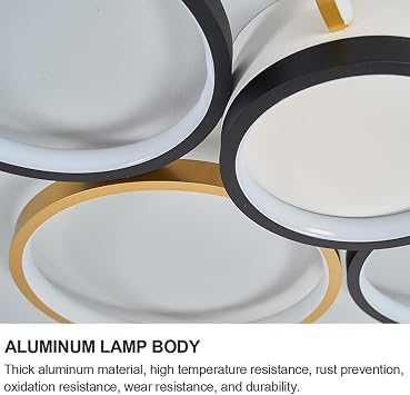 Modern LED Ceiling Lamp, 47W/55W/72W Flush Mount Ceiling Light with 3/4/5 Ring Circle, Metal LED Chandelier Light Fixtures for Living Room Bedroom Kitchen
