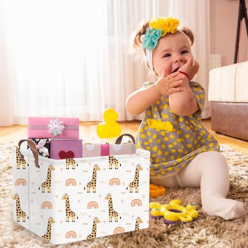 Image of FXOLCSHE Rectangular Giraffe Basket,Waterproof foldable nursery laundry basket,Baby Storage Basket,Kids Toys Bin,Baby Gift Baskets for Bedroom(Giraffes)