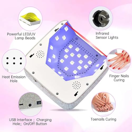 Lâmpada De Unha Recarregável Com Padrão De Leite,Sensor Inteligente E Toque,30 Contas De Lâmpada,Tem