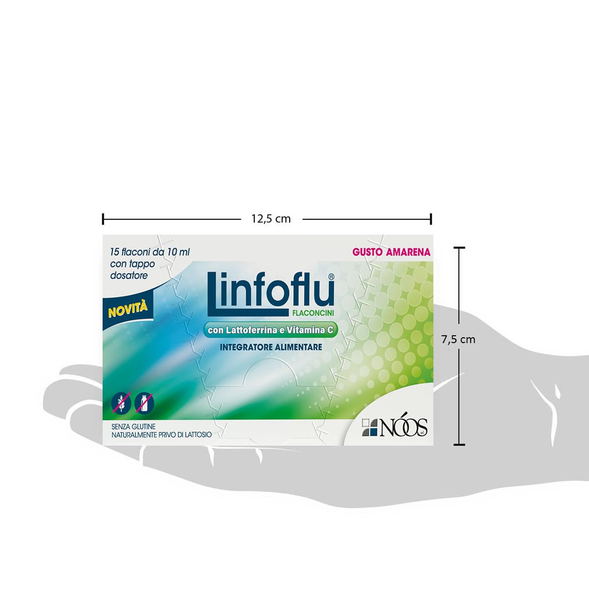 Nóos Linfoflu® Integratore Difese Immunitarie 15 Flaconcini da 10ml con Lattoferrina, Resveratrolo, Vitamina C e Zinco Integratore per Adulti e Bambini Riduce Stanchezza e Affaticamento Gusto Amarena