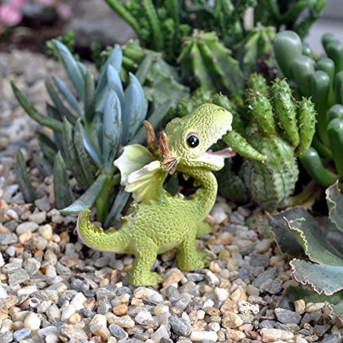 Top Collection Estátua miniatura de jardim de fadas e terrário, mini dragão, verde