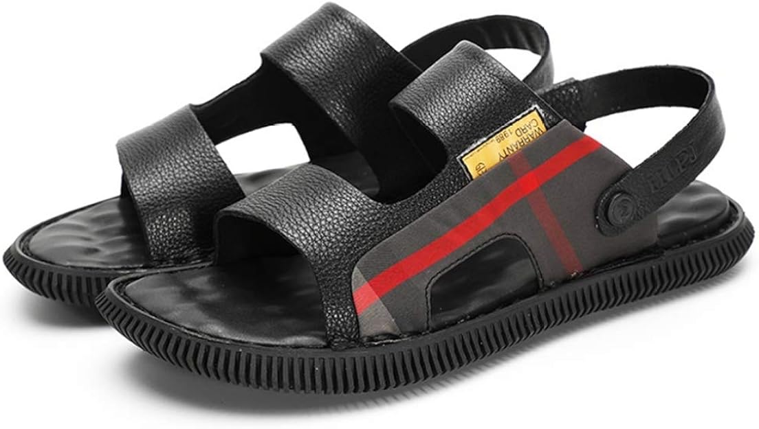 Amazon ジョイジョイ メンズサンダル 革 ビーチサンダル 快適スリッパ 夏靴 フラット レザー スポーツサンダル ソフト 2way 超軽量 速乾 通勤 アウトドア 履きやすい 通気 手作り 事務所 紳士用 コンフォート 黒 スポーツサンダル