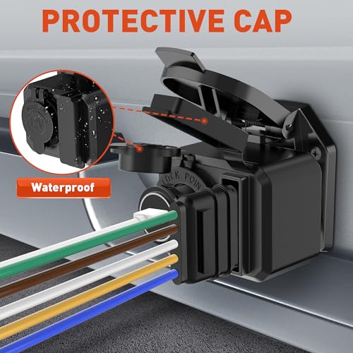 SnowyFox 7 Way Flat Blade Connector to 4/5Way Trailer Adapter, 7 Pin to 12V Cigarette Lighter, LED Circuit Tester, Power Socket Plug Converter for Truck RV Boat