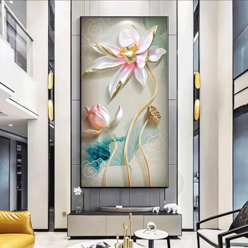Toile style chinois motif lotus AEFOUU, décoration murale poétique 20x40