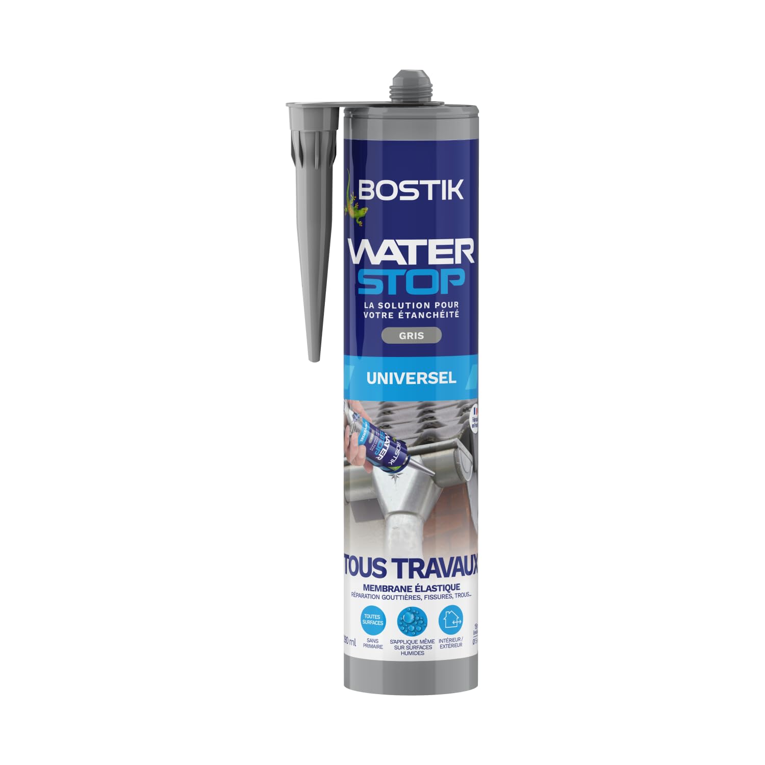Bostik Waterstop Gris 290 ml – Membrane d'Étanchéité Toiture, Gouttières & Murs – Répare Fuites, Infiltrations & Fissures – Résistant UV & Intempéries