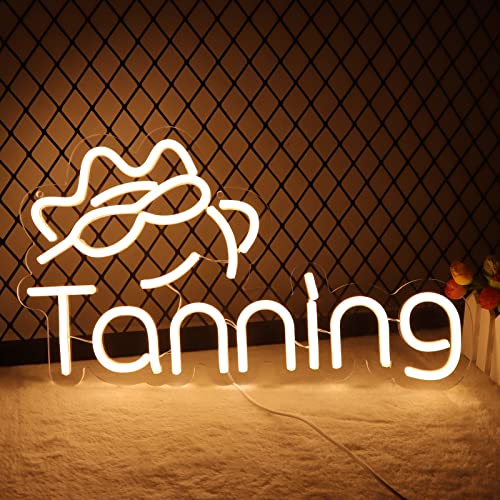 Image of Tanning Neon Signs for Wall Decor Neon Lights for Bedroom Led Business Signs Suitable for Tanning Shop Christmas Birthday Party Unique for Lover, 5V Power Adapter, 16 * 10 Inch(Warm White)