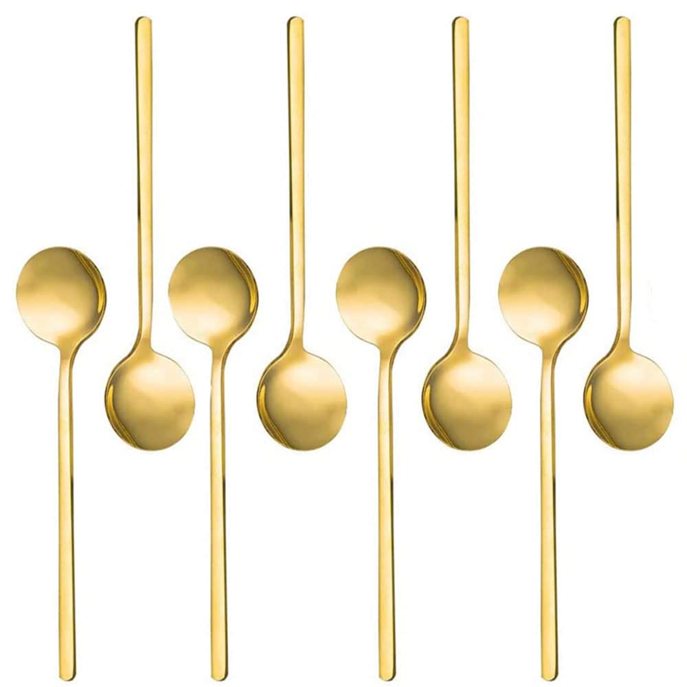 Cuillères à Dessert Inox Doré Lot De 8 Cuillères à Dessert En Inox Doré 13 Cm - Pour Café, Sucre, Glace, Moka, Design élégant, Lavable Au Lave-vaisselle