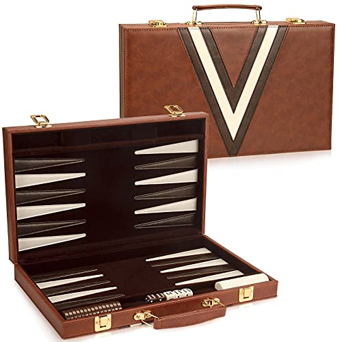Amerous Backgammon Set, 15'' Folding Classic Board Game With Leather Case, Gift Package, Instruction, Portable Travel Strategy Backgammon Game Set For Adults, Kids #TOP2