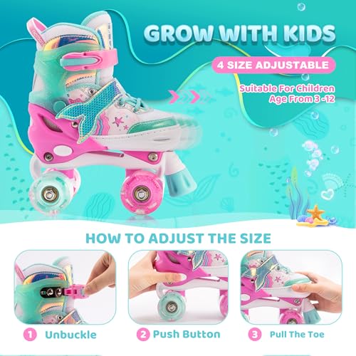 NEMONE Rollschuhe für Mädchen Kinder 4 Größen Verstellbar Blau Violett Rollschuhe für Kinder...