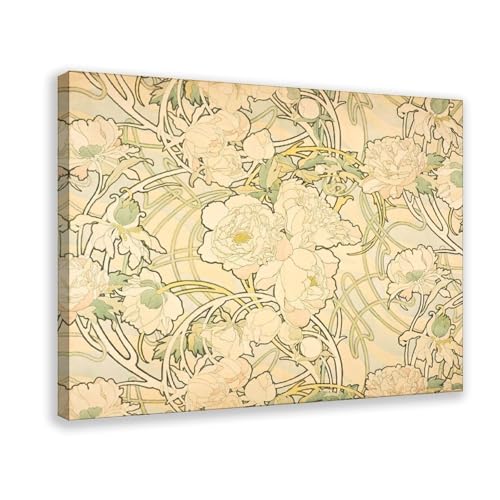 Toile pivoines Alphonse Mucha : décoration murale salon et bureau
