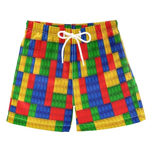 Caihoyu 80s Multicolored Blocks Childrens Building Set Boys Swim Trunks Summer Drawstring Toddler Swim Board Shorts Quick Dry Little Boys Bathing Suit Beach Hawaii Vacation 8 Years