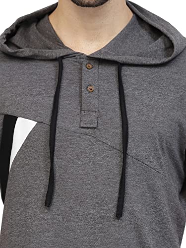 Image of Kalt Men Half Sleeves Cotton Blend Colour Block Hoodie T-Shirt