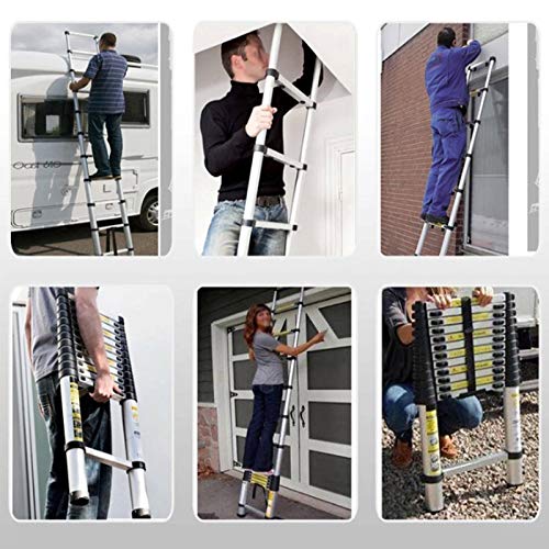 Mult-Purpose Telescopic Folding Ladder 3.2m/3.8m/4.4m/5m/6.2m Aluminium Extension Ladder Straight Ladder with Detachable Hook, Save Space Attic Home Office Garden Loft Straight Ladder with Hook - Thumbnail 6