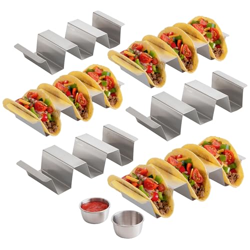 Chef Tacos Soporte Tacos Mexicanos con base plana acanalada, Set 6 en acero para Tacos Mexicanos y Tortillas Mexicanas, Ideal para Cocina y Fiesta Mexicana