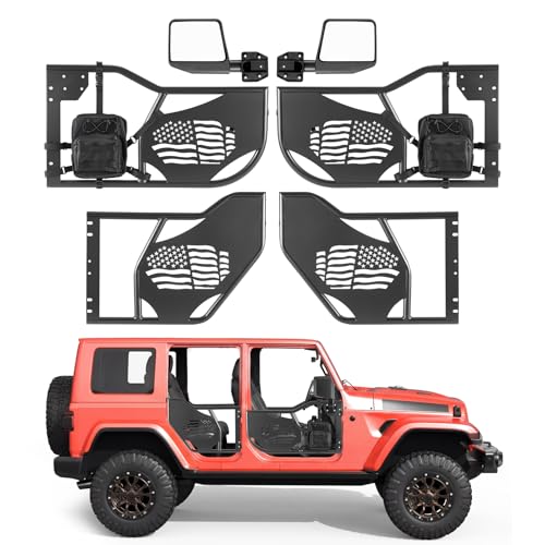 VEVOR Jeep Tube Doors 4-Door Fit for 2018-2026 Jeep Wrangler JL & 2020-2026 Gladiator JT Flag Pattern Off Road Front & Rear Tubular Half Doors with DOT Certified Side View Mirrors and Storage Bag