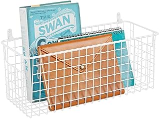 mDesign Hanging Storage Basket  Medium Size Wall-Mounted Metal Wire Basket  Multi-Purpose Organiser Tray for Household Items  Matte White