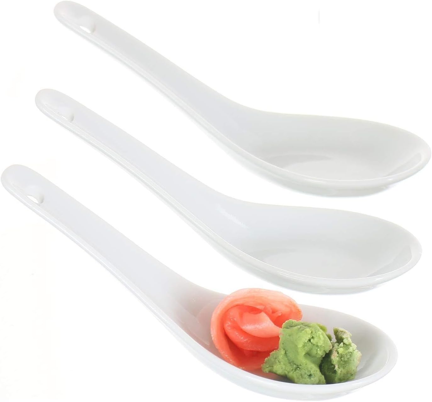 12 Pack Ceramic Chinese Soup Spoons 6oz., Appetizer Spoon Set, Serving Meatballs, Feta Salad, Broth, Butter Balls, Jams, Sorbets, Gelatos. Stylish, Classic, No Plastic, for Home and Restaurants