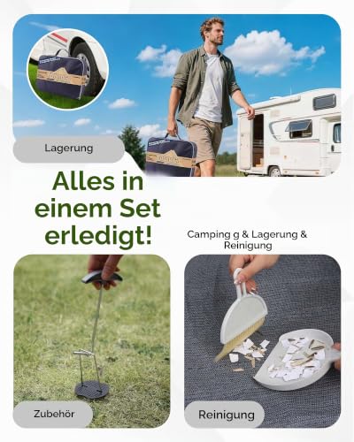 FoundGo Vorzeltteppich mit Ösen [280g/m² HDPE] Camping Teppich Outdoor Vorzeltboden inkl. Tragetasche Stahlnägel & Kleiner Besen Blau/Grau… – Ansicht 6