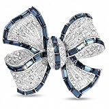 Hiiooweiyi Blue Crystal Rhinestone Bow Brooch for Women, Vintage Ribbon Bow Pin for Coat, Elegant Sapphire...