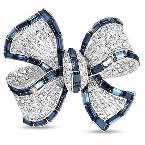 Hiiooweiyi Blue Crystal Bow Brooch