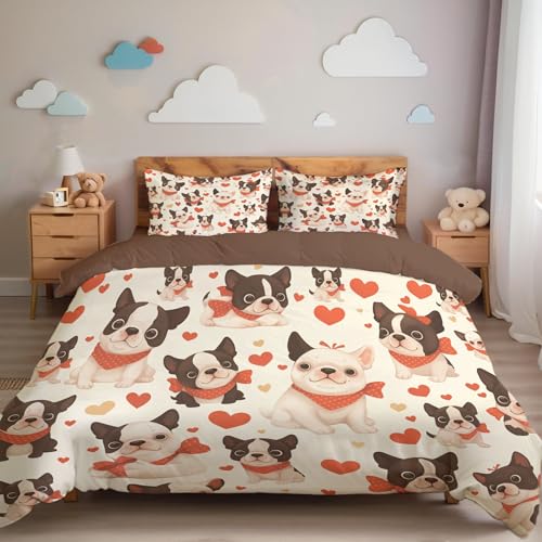 Housse de couette Boston Terrier 240x260 rouge réversible en microfibre douce