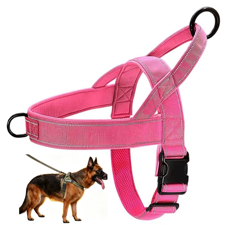 Pet No Pull Adjustable Dog Harness, Front Clip Adjustable Pet Vest, Breathable Soft Padded Material, Heavy-Duty D-Ring, Sturdy Grab Handle, for Small To Large Dogs (Pink XL)