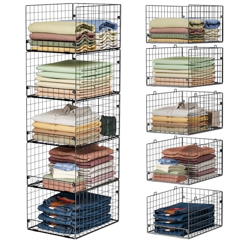 Image of 5-Tier Stackable Closet Storage Baskets, Closet Organizers and Storage Shelves, Foldable & Stackable Clothes Storage Bins for Closet System, Closet Shelf Organizer for Home,Black(Patent No. 30022416)