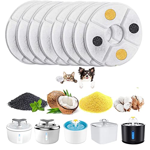 DAOXU Filtro de Fuente para Mascotas Filtro de Repuesto para Fuente de Gato de Resina Y Carbón Activado (8 Piezas) (4 Compartimiento) Cover