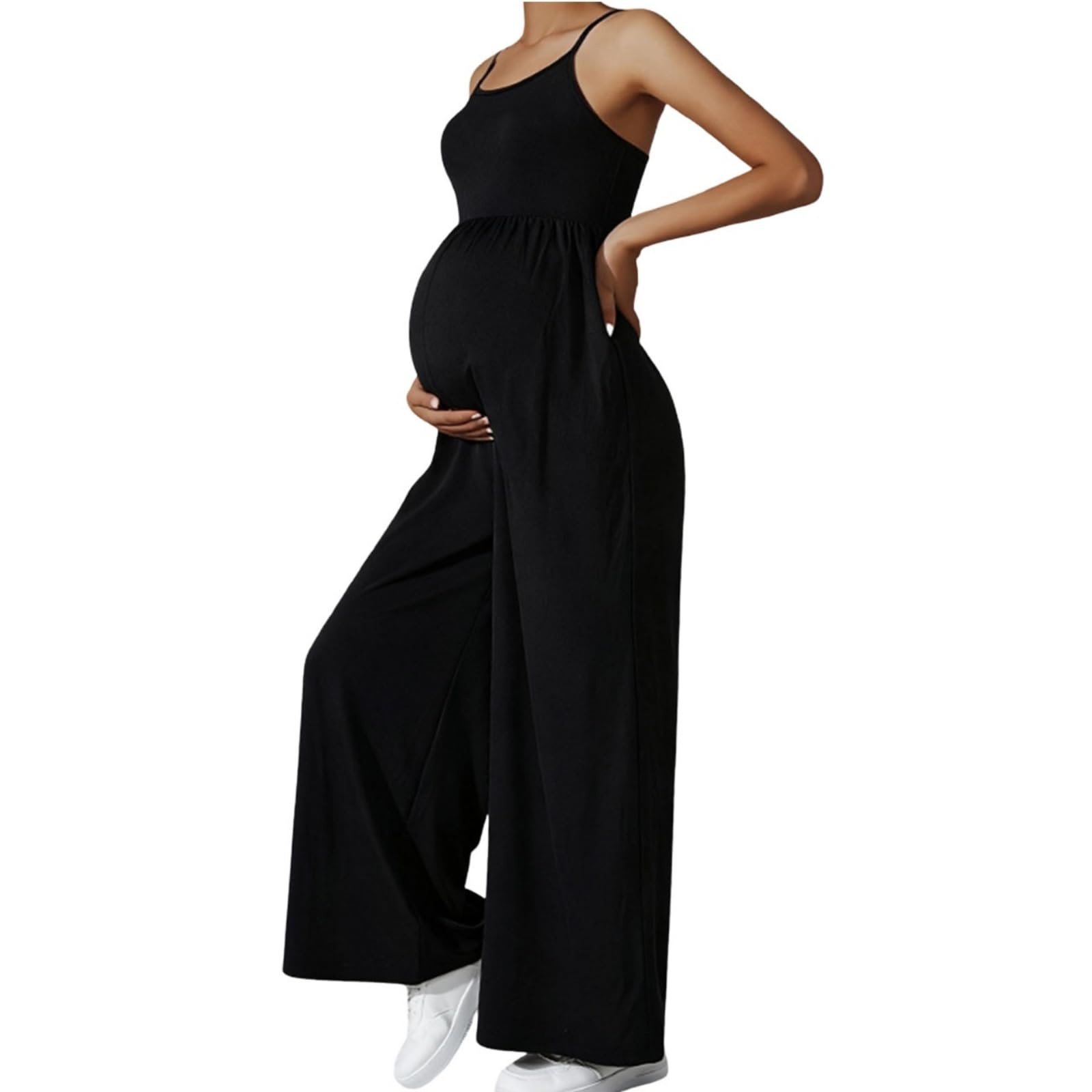 Salopette Premaman Donna S-XL Elegante Moda Scollo a U Tuta Premaman Donna Pantaloni Larghi Lunghi Comoda Jumpsuit Playsuit Overall Gamba Larga Casual per maternità