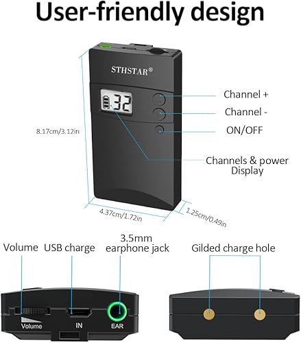 Miniatura 3 de Sistema inalámbrico de guía turístico, estuche con 1 transmisor y 15 receptores de auriculares, receptor transmisor de 32 canales para iglesia,