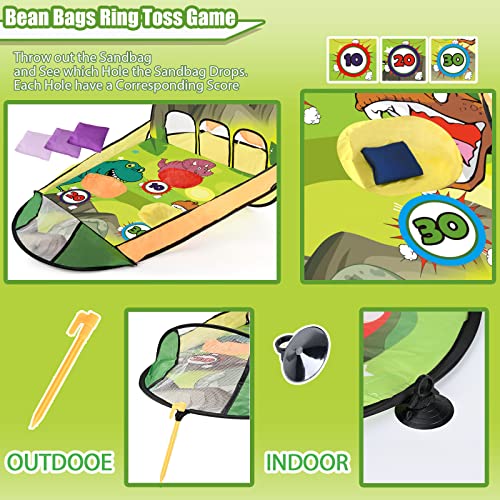 Unanscre 3 In 1 Bean Bag Toss Game Toy Outdoor For Kids, Dinosaur Foldable Cornhole Board With Pop Up Basketball Game And Dartboard Set, Gift For Birthday/Xmas Party, Outside Toys For Toddlers Age 3+ #TOP3