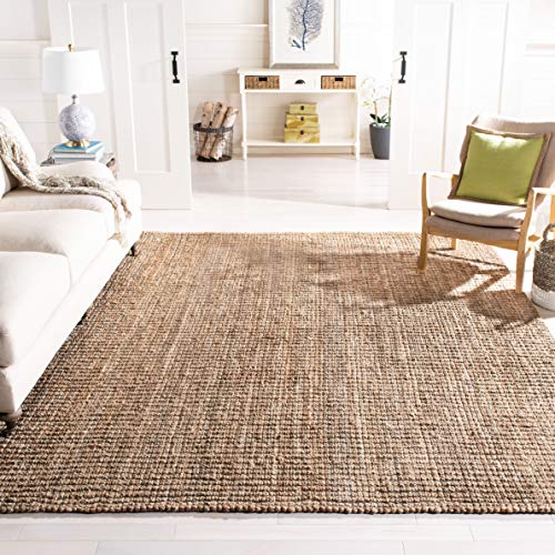 SAFAVIEH Area Rug 9x12 - Natural Fiber Collection - Large - Natural & Grey, Handmade Jute, Farmhouse Style, Chunky Textured Thick Pile (NF447M)