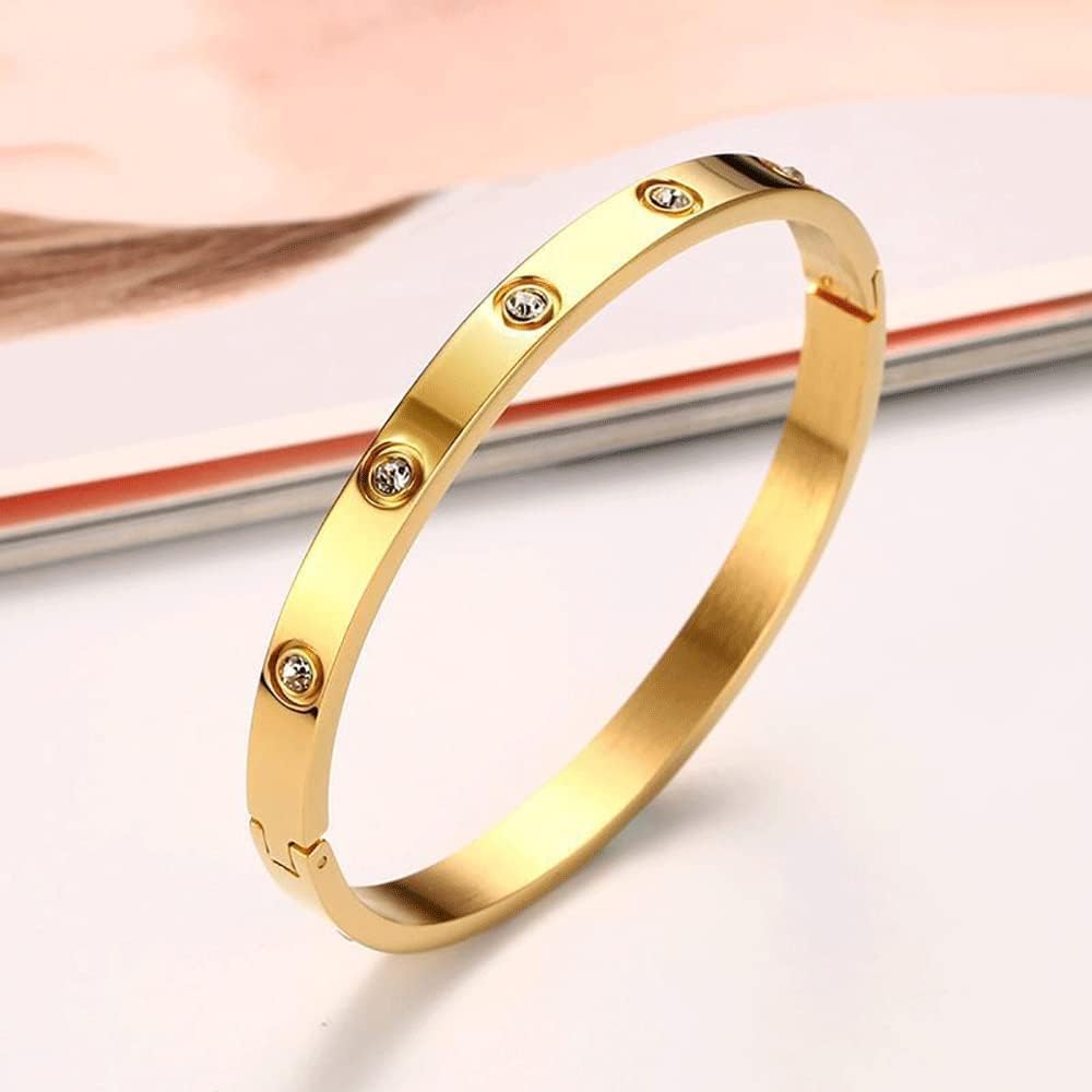 VQYSKO Love Friendship Bracelet Bangle Gold Rose Gold Silver with Cubic Zirconia Stones Stainless Steel Hinged Jewelry with Crystal Oval Bracelet Birthday Present for Her Women Teen Girls - Image 7
