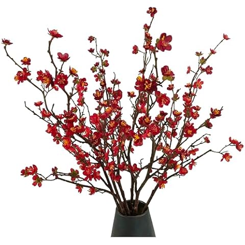 ARTIFIPLANT Plum Blossom Flowers Artificial,6Pcs Red Cherry Blossom Flowers,Faux Cherry Blossom Flower Branches for Home and Office Decor (red, 6)… Cover