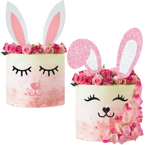 Lot de 2 décorations de gâteau avec oreilles de lapin - Décoration de gâteau pour Pâques - Décoration de fête pour enfants - Décoration de gâteau