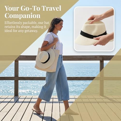 Sombrero de ala ancha plegable para mujer talla M blanco miniatura 3