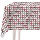 Mantel antimanchas resinado impermeable 140 x 250 cm. Diseñado con un estampado combinado de lunares color Mora.