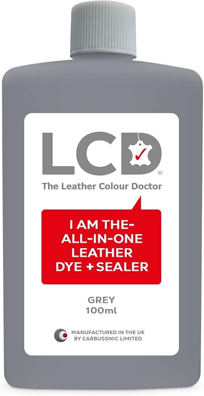 LCD All-in-One Leather dye & Sealer - Repair & Restore Paint, Permanent Colour for Sofas, Shoes, Handbags, Clothing, self Sealing 100ml by The Leather Colour Doctor (Grey)