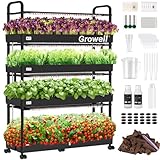 Growell Large Hydroponics Growing System Kit, 120 Pods Vertical Indoor Herb Garden Kit with 2 Light Modes & Auto Circulating Water System, 48L Movable Indoor Gardening System for Herb Vegetable Fruit