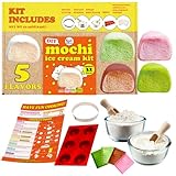 Mochi Ice Cream Kit DIY food kit Mochi maker (Makes 5 flavors: Original, Chocolate, Matcha, Strawberry, Melon) Includes Japanese Mochi flour & tools. Gifts for foodies daifuku Japanese desert snack foods. Makes 32 Mochis