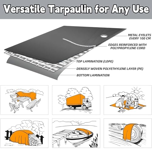 Lona protectora de 155x260 cm impermeable verde de 130g m2 con argollas 8