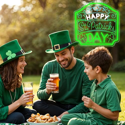 Image of Happy St. Patrick's Day Art Neon Signs Shamrock LED Neon Lights Dimmable Wall Decor for Kids, Room, Office, St Patrick's Day Party Gift Art for Boys Girls-12.2 x 12.2 IN-USB Powered-Acrylic